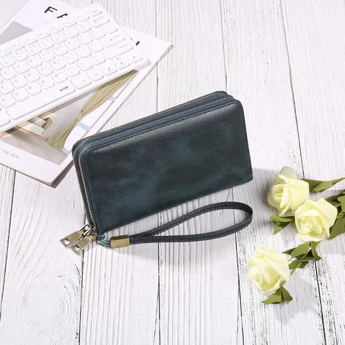 Vista 8 de GAEKEAO Cartera de mano para mujer, con bloqueo RFID, de piel, de gran capacidad, con correa de mano