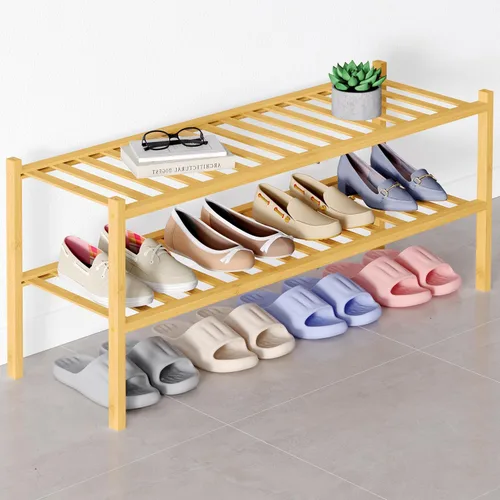 Vista 54 de Smiry Zapatero de bambú para armario, organizador de zapatos de madera de 3 niveles, estante apilable de almacenamiento de zapatos de madera