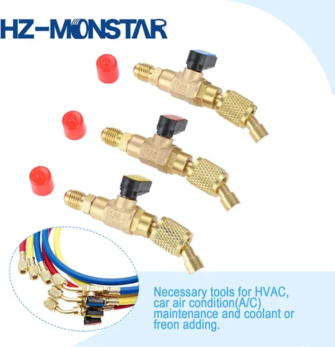 Vista 3 de Válvula de bola refrigerante de aire acondicionado 1/4 '' SAE, adaptador de válvula de bola de cierre en ángulo HVAC de latón para sistema mini