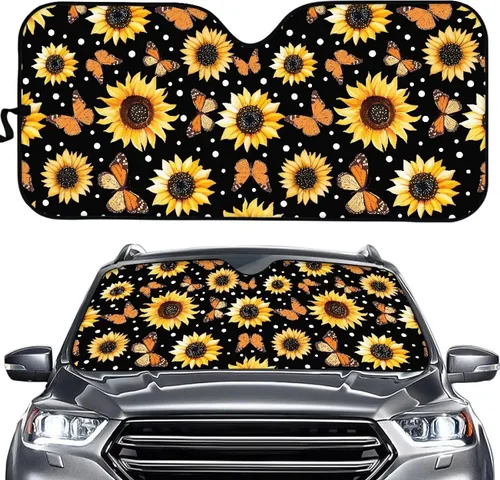 Vista 16 de HUGS IDEA Parasol plegable para parabrisas de automóvil, diseño de flores, bohemio, para la mayoría de los sedán, SUV, camión, parabrisas delantero