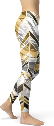 Vista 3 de Satori Stylez Leggings de mármol para mujer, pantalones de cintura media con estampado de rayas de oro negro