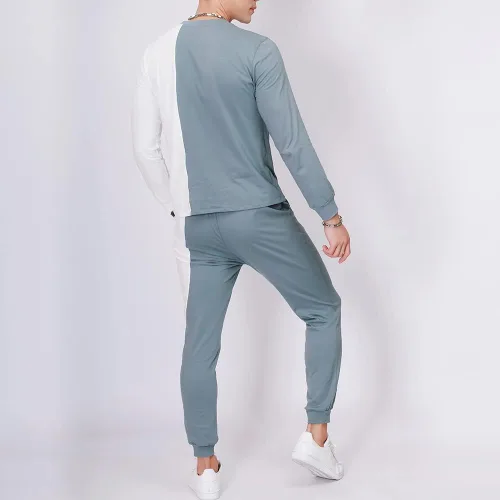 Vista 2 de Ropa deportiva para hombre, camiseta y cárdigan, pantalones de manga larga, dos piezas, para entrenamiento de fitness, ropa deportiva casual