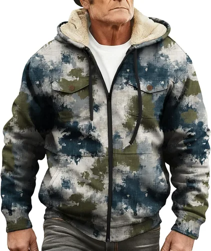 Vista 9 de LIZALIG Sudadera con capucha y cremallera para hombre, con forro polar grueso, abrigo de moda de otoño, abrigo cálido de invierno