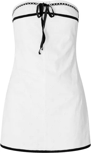 Vista 5 de NUFIWI Vestido corto sin tirantes para mujer, Y2k, con hombros descubiertos, estampado floral, vestido de tubo ajustado, sin espalda, vestido