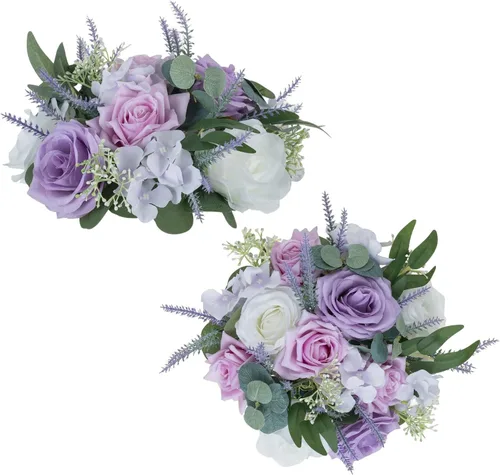Vista 26 de Centros de mesa de bolas de flores para mesas: rosa de seda carmesí