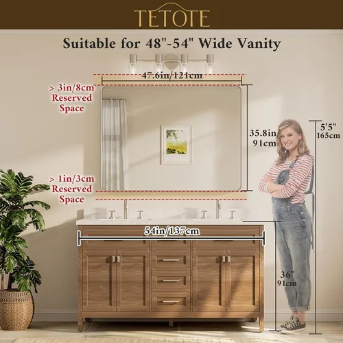 Vista 118 de TETOTE Espejo de marco dorado cepillado de 16 x 24 pulgadas, espejo de tocador de baño de latón dorado para pared, espejo enmarcado rectangular