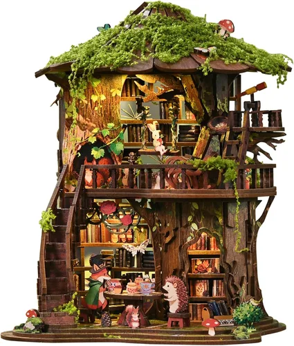 Vista 11 de Kit de rincón de libro de Navidad, casa de muñecas en miniatura 3D, rompecabezas de madera con caja de música, luz LED, regalos de Navidad