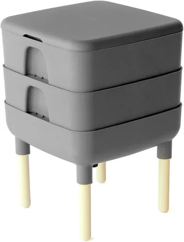 Vista 11 de FCMP Outdoor - The Essential Living Composter, contenedor de vermicompostador de gusanos de 2 bandejas (HF-LC4000v2-PUR) Ciruela
