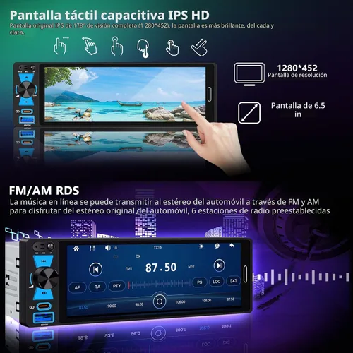 Vista 3 de Radio inalámbrica Apple CarPlay, estéreo de coche BT 5.2 de 6.5 pulgadas