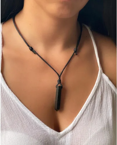 Vista 5 de Collar con colgante de turmalina negra cruda para hombres o mujeres adultos unisex cristal sanación joyería metafísica piedra EMF protección