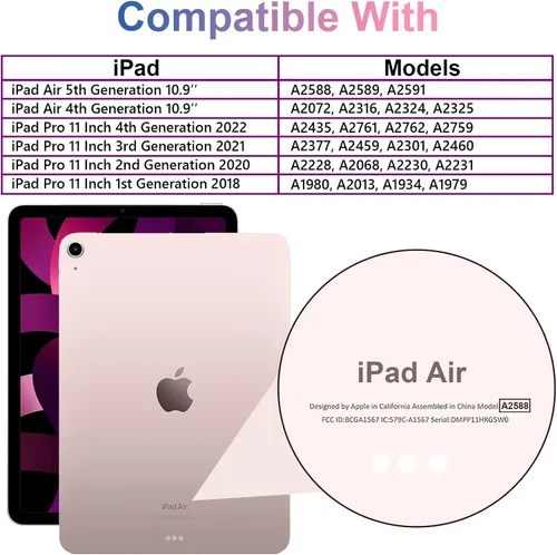 Vista 2 de Funda para iPad Air de 5ª/4ª generación con protector de pantalla, para iPad Pro de 11 pulgadas, con correa de soporte de mariposa, muñecos y Púrpura