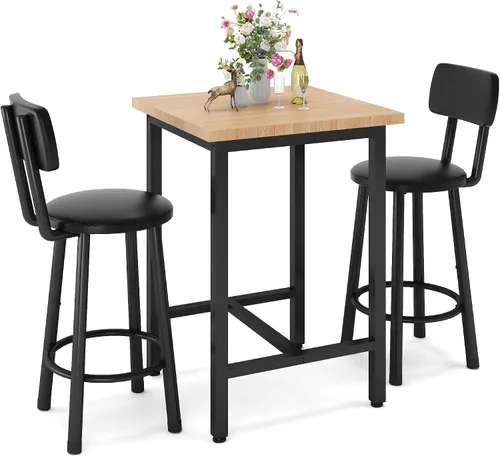 Vista 12 de Recaceik Juego de comedor de 3 piezas, mesa de bar moderna y taburetes para 2 encimeras de cocina, parte superior de madera, fácil de montar