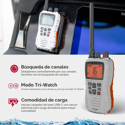 Vista 4 de Cobra BlueBound 350 VHF - Radio marina de mano, color blanco, 6 vatios