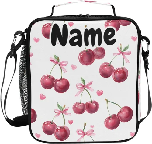 Vista 34 de Lonchera con patrón de cuadros blancos y negros, bolsa de almuerzo aislada, bolsa de preparación para niños, correa de hombro congelable a001