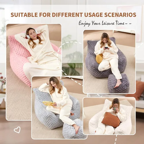 Vista 5 de Silla Puf con Otomana, Sofá Puf Gigante Moderno con Reposapiés, Sillas Puf Grandes de Descanso para Adultos y Adolescentes, Cómoda Silla de Lectura