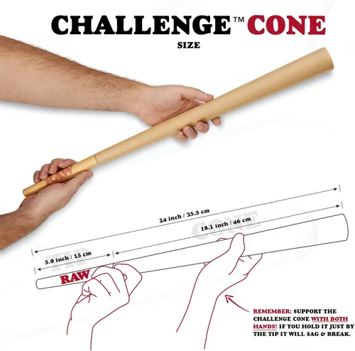 Vista 4 de RAW Classic Challenge Cono de 24 pulgadas, un cono gigante preenrollado, papel natural sin refinar vegano 2 pies de largo
