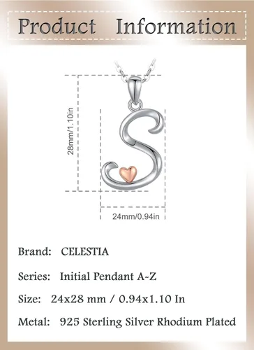 Vista 6 de CELESTIA Collares con iniciales de plata de ley 925, 26 letras con corazón de oro rosa, cadena de 18 pulgadas