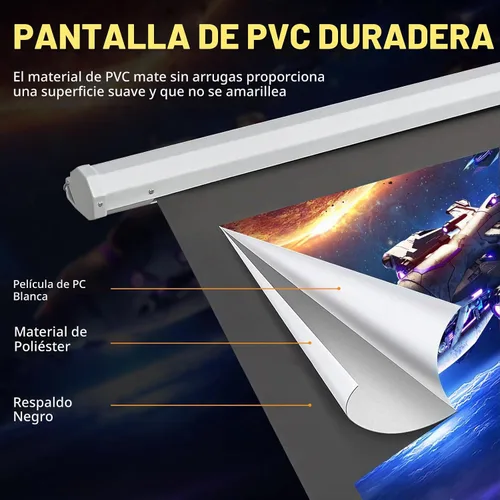 Vista 3 de DINAH Pantalla de proyector eléctrica de 72 pulgadas con control remoto, caída automática de aire para interiores, proyección motorizada 4K 3D HD