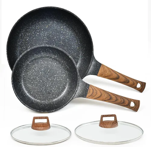 Vista 7 de Sartén antiadherente con tapa, sartén de aluminio antiadherente de 10 pulgadas con revestimiento de granito de aluminio, sartenes pequeñas