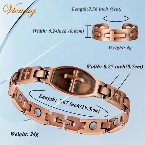 Vista 6 de Vicmag Juego de 4 anillos magnéticos de cobre para mujeres y hombres, joyería magnética para bienestar y alivio de tensión del cuello, 99.9% cobre