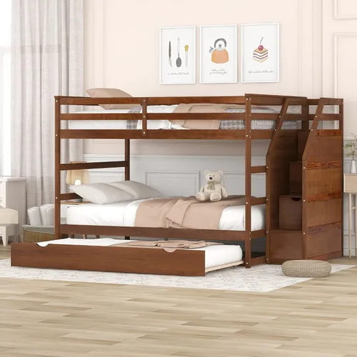 Vista 10 de Harper & Bright Designs Literas de tamaño individual sobre matrimonial, litera con escaleras y nido, literas de madera con estante de almacenamiento