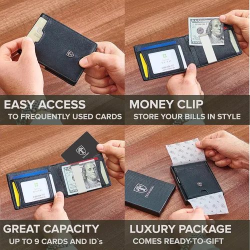 Vista 2 de TRAVANDO PHOENIX - Cartera para hombre con clip para dinero, con certificado RFID, billetera delgada con clip para dinero, cartera RFID