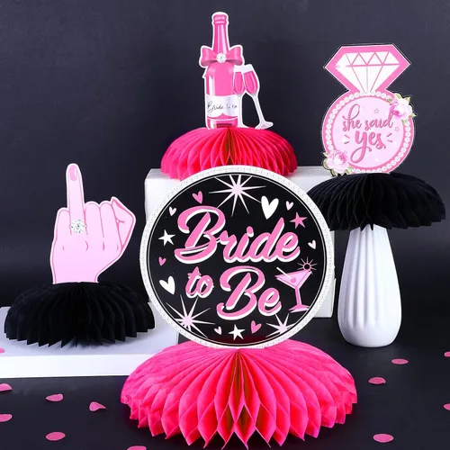 Vista 3 de Centros de mesa de nido de abeja para despedida de soltera, decoraciones divertidas de despedida de soltera de rosas negras para despedida