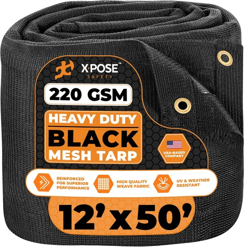 Vista 104 de Xpose Safety Lona de malla resistente, 4 x 10 pies, cubierta protectora negra multiusos con flujo de aire, uso para amarres, sombra, vallas, toldos