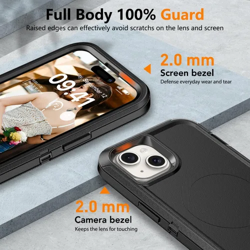 Vista 6 de TUTUKII Funda compatible con iPhone 14 Plus y 15 Plus con clip para cinturón, grado militar a prueba de golpes, compatible con MagSafe, 3 capas