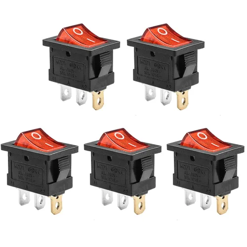 Vista 9 de KCD1 SPST Interruptor basculante de palanca precableado On/Off de 3 pines y 2 posiciones Snap DC 12V-24V 20A LED rojo para barco - Paquete de 5