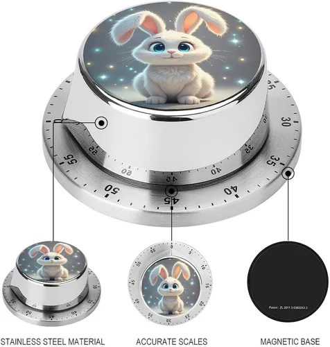 Vista 3 de Cute Rabbit Kitchen Timer Visual Timer for Cooking 60 Minute Wind Up Timers Stainless Steel Manual Magnetic Countdown Visual Mechanical Timers