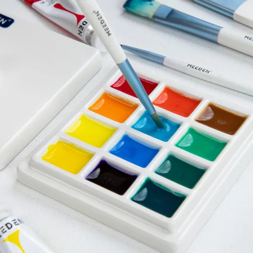 Vista 7 de MEEDEN Paleta de acuarela de cerámica con tapa, bandeja de mezcla de porcelana blanca de 12 pocillos, paleta de pintura para artista con tapa