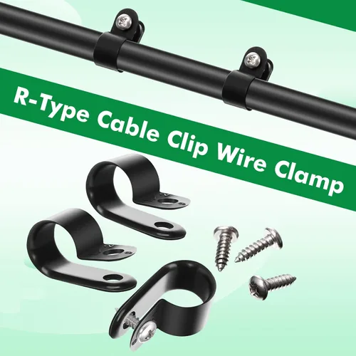Vista 2 de Hicarer Paquete de 50 abrazaderas de cable tipo R, clips de sujeción de cable de montaje de tornillo de nailon con 50 tornillos para gestión de Negro