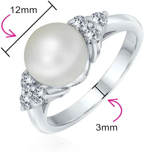 Vista 5 de Anillo de compromiso personalizable para fiesta nupcial, piedras laterales de circonita cúbica, color blanco, solitario, perlas cultivadas en agua