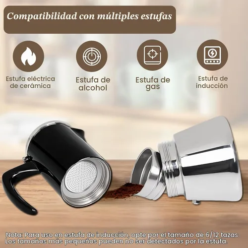 Vista 4 de 4 tazas espesado Moka Pot 304 Acero Inoxidable 6.8 fl oz