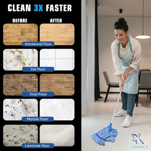 Vista 2 de Paquete de 2 cabezales de trapeador de microfibra resistentes de repuesto, resistente, azul, lavable a máquina, extra absorbente, extra grande