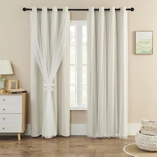 Vista 12 de naturetalk Cortinas opacas del 90% al 95% con transparente aplastado, juego de 2 paneles de cortina, ojales plateados antiguos, rosa bebé, 52