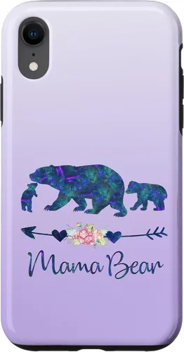 Vista 25 de Teal Blue Purple Floral Mama Bear and Two Cubs Silver Purple Case for iPhone 17