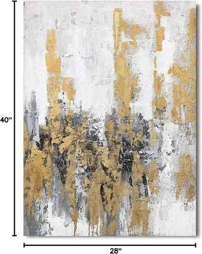 Vista 8 de Yihui Arts - Lienzo moderno de cielo abstracto en lienzo con lámina dorada para decoración del dormitorio