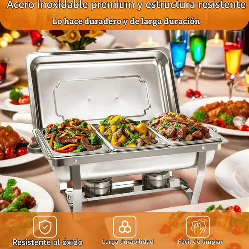 Vista 3 de Juego de Platos de Roce para Buffet de Jacgood, Platos de Roce de 8QT de Alta Calidad para Buffet, Juegos de Platos de Roce y Calentadores de Buffet