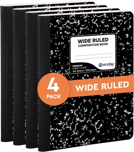 Vista 11 de Emraw cuaderno de composición con cubierta de estilo mármol de color blanco y negro, con 100 páginas de papel blanco con renglones angostos, 2