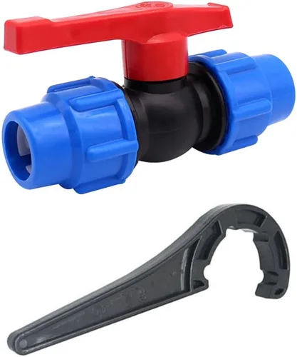Vista 6 de Conector de válvula de bola, válvula de accesorios de tubería de riego MDPE, válvula de bola de plástico para accesorios de compresión de tubería
