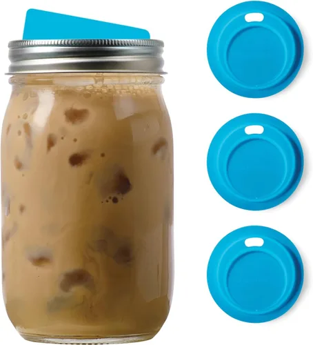 Vista 8 de Jarware Azul 82680 Tapa para Beber de Boca Ancha y Pajita, Juego de 4