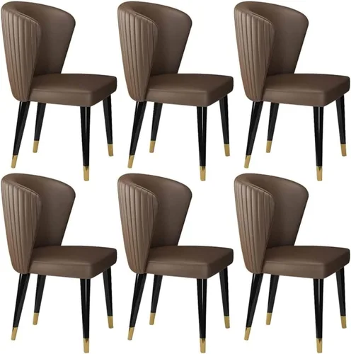 Vista 12 de Juego de 6 sillas de comedor de cuero de microfibra artificial, sillas de cocina con patas de madera maciza para habitación, cocina, sala de estar