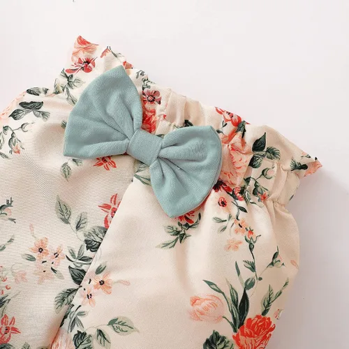 Vista 6 de SUNNY PIGGY Ropa para bebé recién nacida, con volantes, mameluco de algodón floral, conjunto de pantalones de algodón para niñas