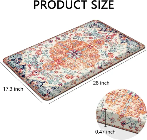 Vista 2 de MAYHMYO Tapete de cocina bohemio, antifatiga, étnico, acolchado, color naranja y azul, alfombras de cocina antideslizantes para cocina, suelo
