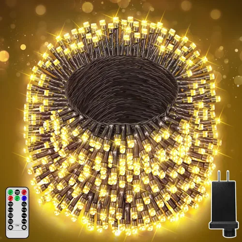 Vista 10 de 300 luces LED de Navidad de 98 pies para exteriores, luces multicolor para árbol de Navidad enchufables, 8 modos de luz parpadeante para dormitorio