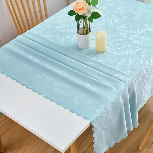 Vista 32 de Mantel Redondo Aqua Jacquard Pequeño de 40 Pulgadas, Manteles para Mesas de hasta 26" de Diámetro, Impermeable, Lavable, Sin Arrugas, Tela Suave