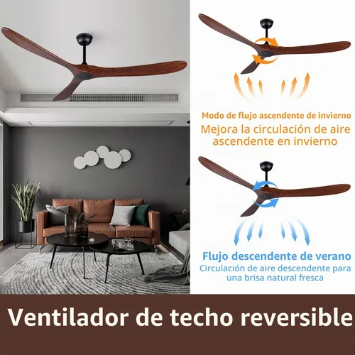 Vista 2 de Ventilador de techo de sala de estar de 70 pulgadas, ventilador de techo de dormitorio con control remoto, 2 varillas bajantes, motor CC reversible