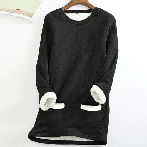 Vista 2 de Camisas cálidas con forro polar de invierno para mujer, estilo casual, color liso, raglán, manga larga, cuello redondo, camiseta térmica casual